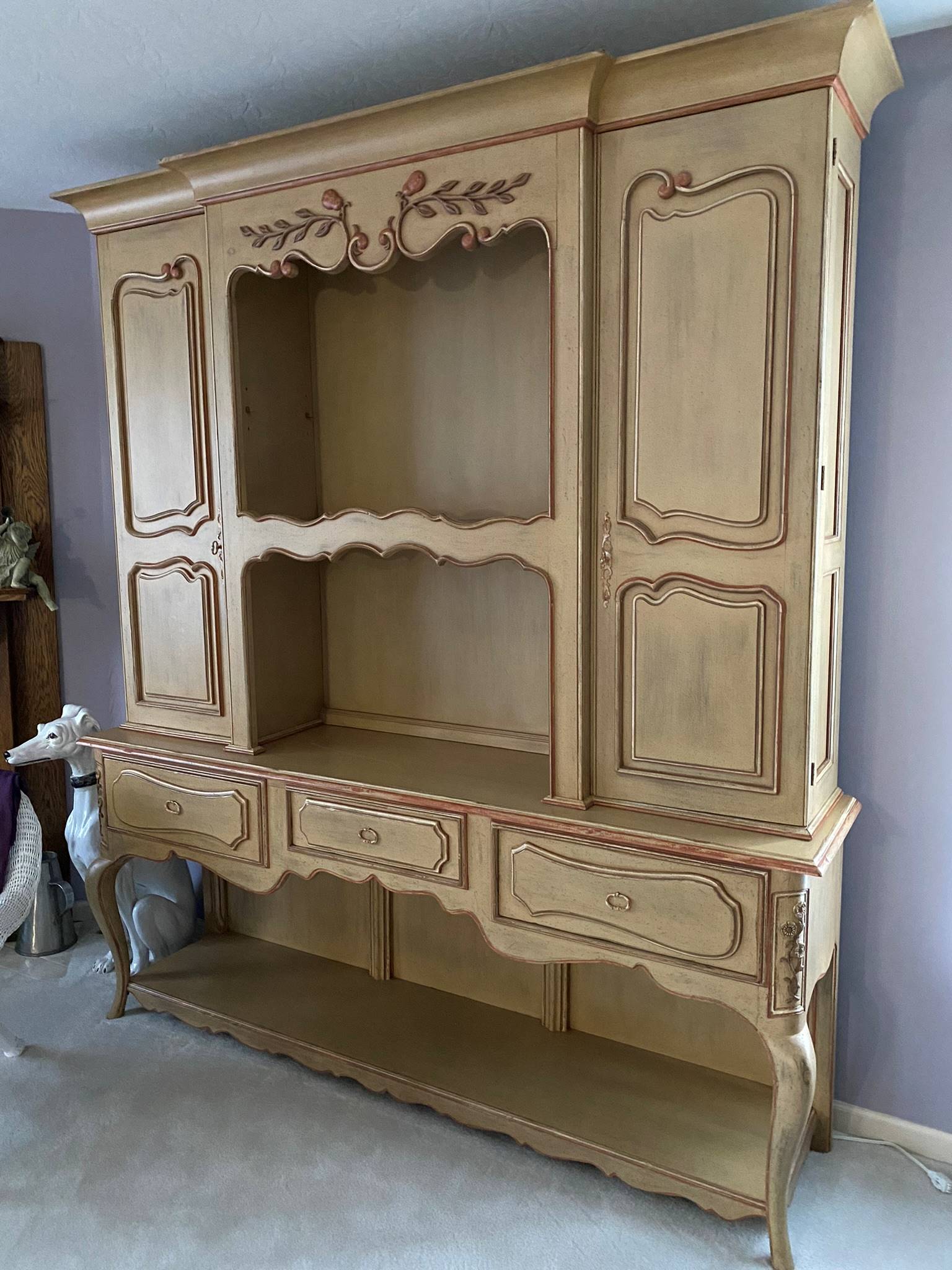 Photo of Vintage Hutch Breakfront Hutch 2 piece  French Provincial 1940-50s  WILL HELP LOAD